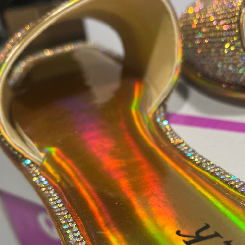 H2K Gold Rhinestone Slide Sandals - Picture 14 of 16